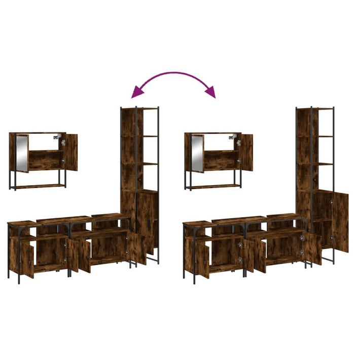 Set mobilier de baie, 4 piese, stejar fumuriu, lemn prelucrat - WALTI WALTI