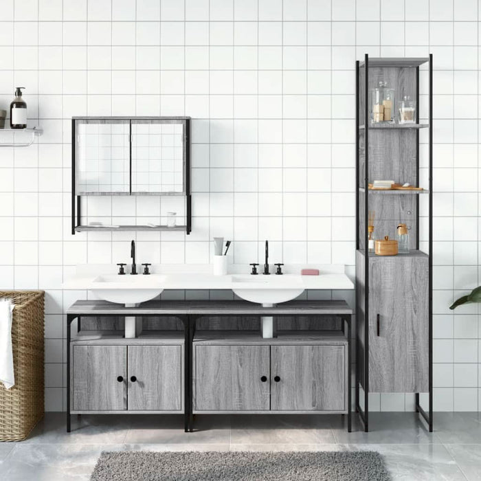 Set mobilier de baie, 4 piese, gri sonoma, lemn prelucrat - WALTI WALTI