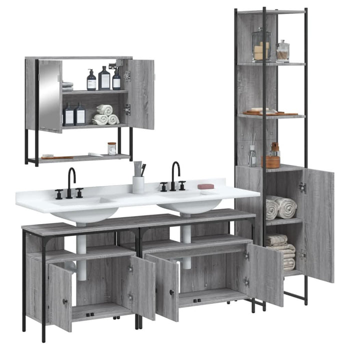Set mobilier de baie, 4 piese, gri sonoma, lemn prelucrat - WALTI WALTI