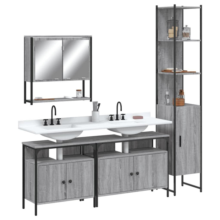 Set mobilier de baie, 4 piese, gri sonoma, lemn prelucrat - WALTI WALTI