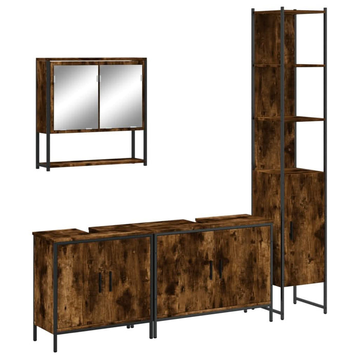 Set mobilier de baie, 4 piese, stejar fumuriu, lemn prelucrat - WALTI WALTI