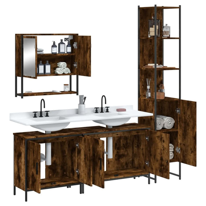 Set mobilier de baie, 4 piese, stejar fumuriu, lemn prelucrat - WALTI WALTI