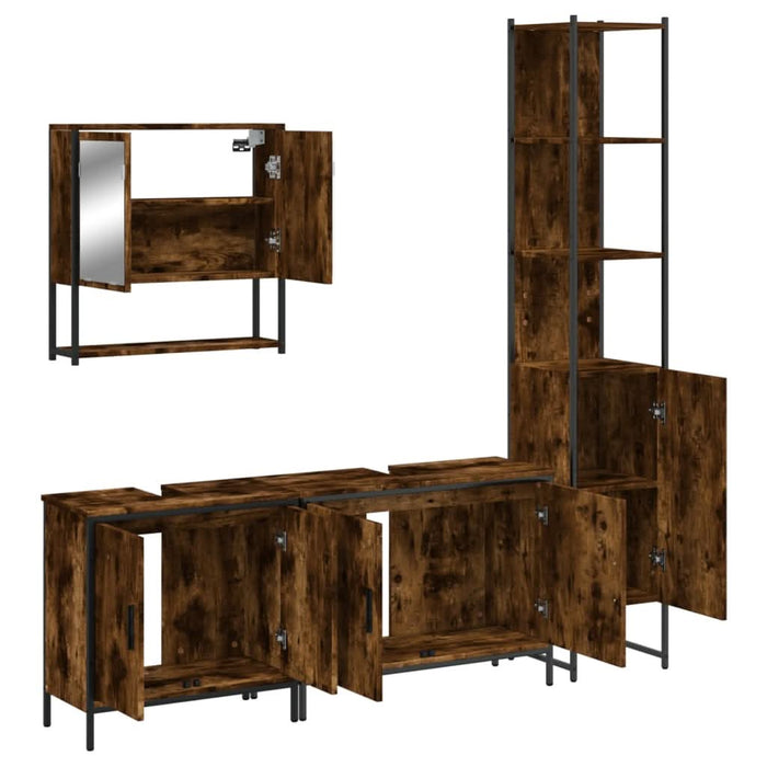 Set mobilier de baie, 4 piese, stejar fumuriu, lemn prelucrat - WALTI WALTI