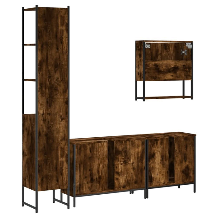 Set mobilier de baie, 4 piese, stejar fumuriu, lemn prelucrat - WALTI WALTI