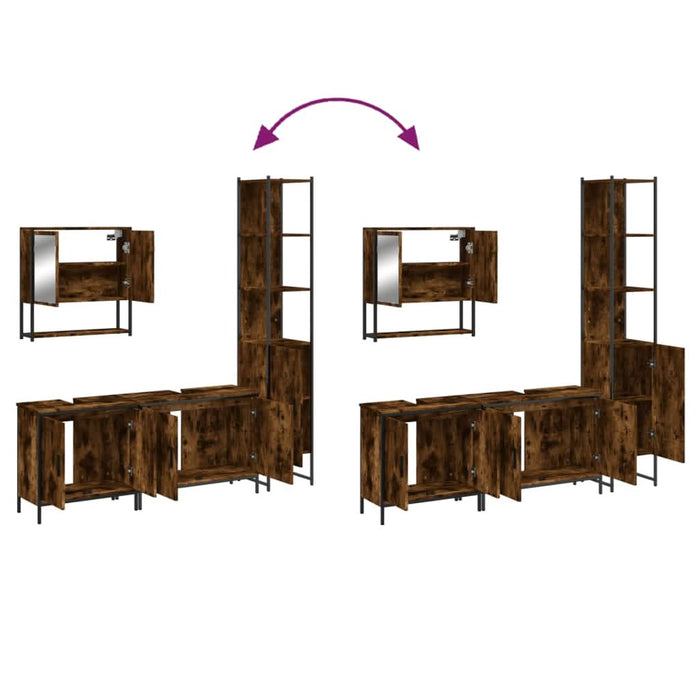 Set mobilier de baie, 4 piese, stejar fumuriu, lemn prelucrat - WALTI WALTI