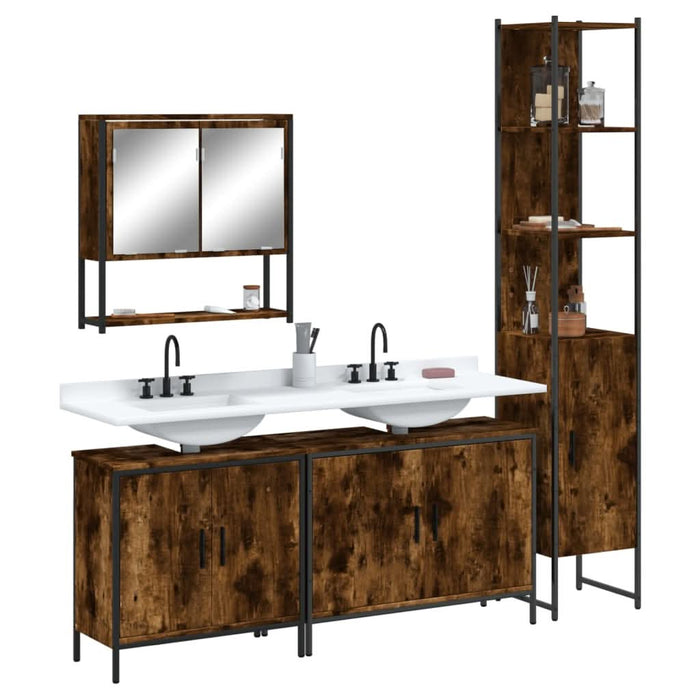 Set mobilier de baie, 4 piese, stejar fumuriu, lemn prelucrat - WALTI WALTI