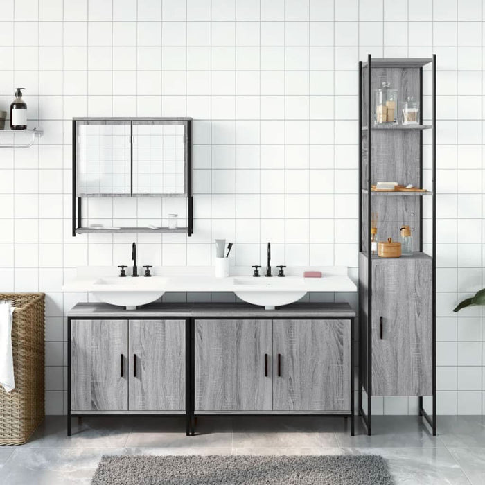Set mobilier de baie, 4 piese, gri sonoma, lemn prelucrat - WALTI WALTI