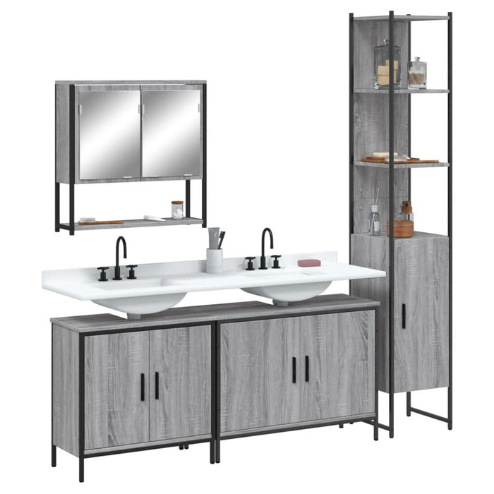 Set mobilier de baie, 4 piese, gri sonoma, lemn prelucrat - WALTI WALTI