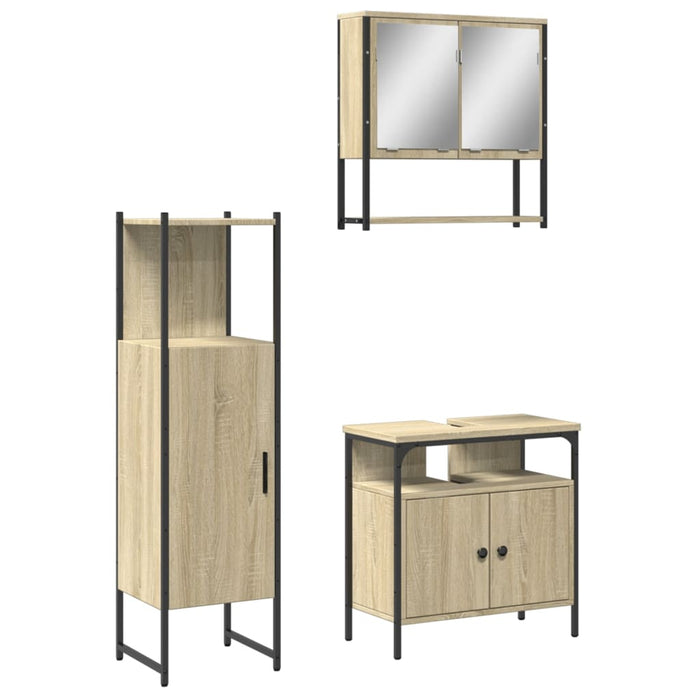 Set mobilier de baie, 3 piese, stejar sonoma, lemn prelucrat WALTI