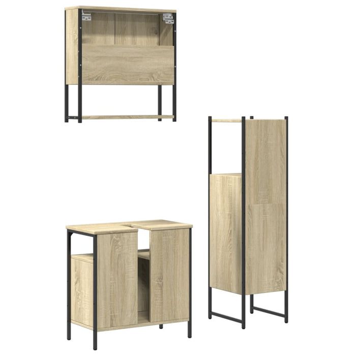 Set mobilier de baie, 3 piese, stejar sonoma, lemn prelucrat WALTI