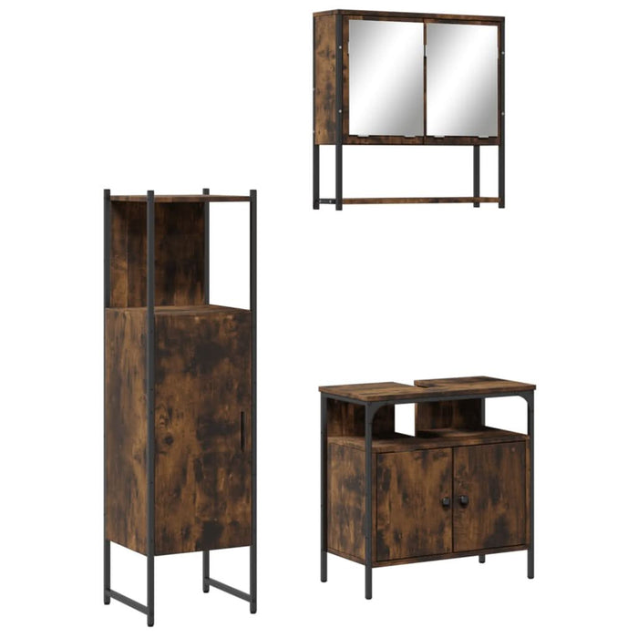 Set mobilier de baie, 3 piese, stejar fumuriu, lemn prelucrat - WALTI WALTI
