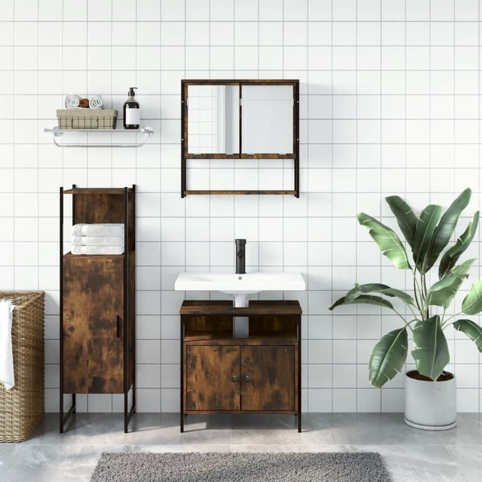 Set mobilier de baie, 3 piese, stejar fumuriu, lemn prelucrat - WALTI WALTI