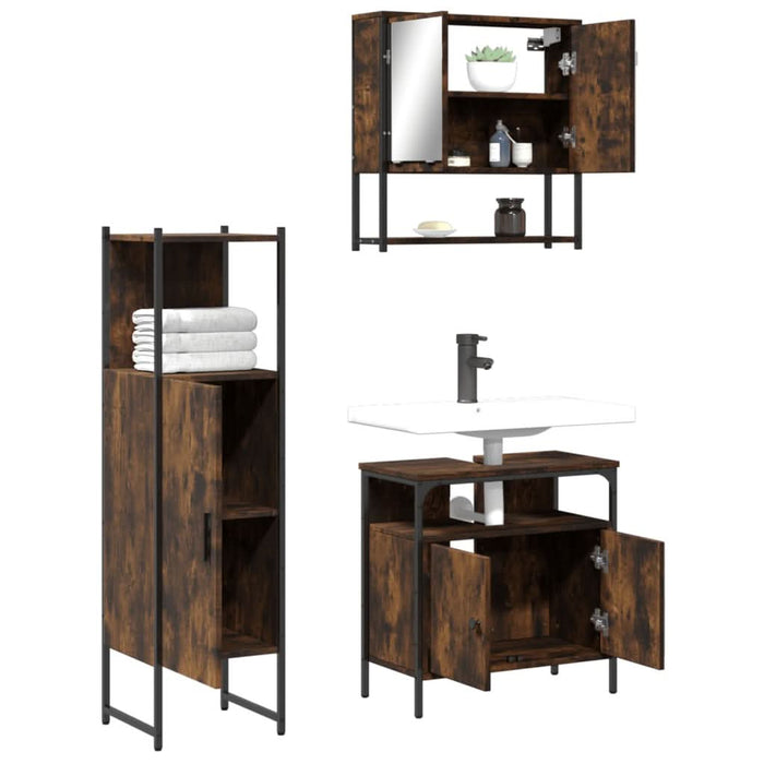 Set mobilier de baie, 3 piese, stejar fumuriu, lemn prelucrat - WALTI WALTI