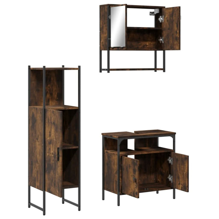 Set mobilier de baie, 3 piese, stejar fumuriu, lemn prelucrat - WALTI WALTI