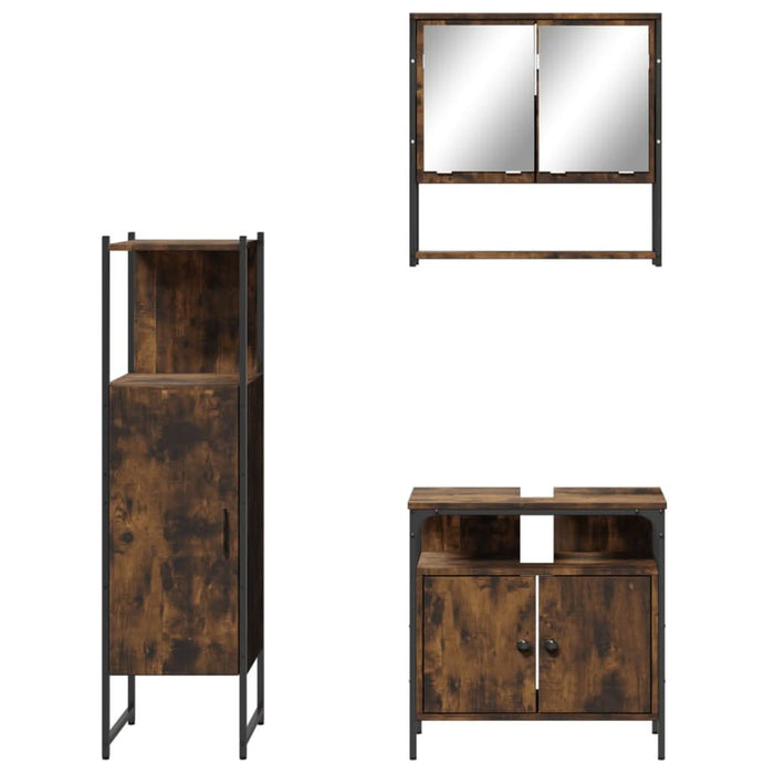 Set mobilier de baie, 3 piese, stejar fumuriu, lemn prelucrat - WALTI WALTI