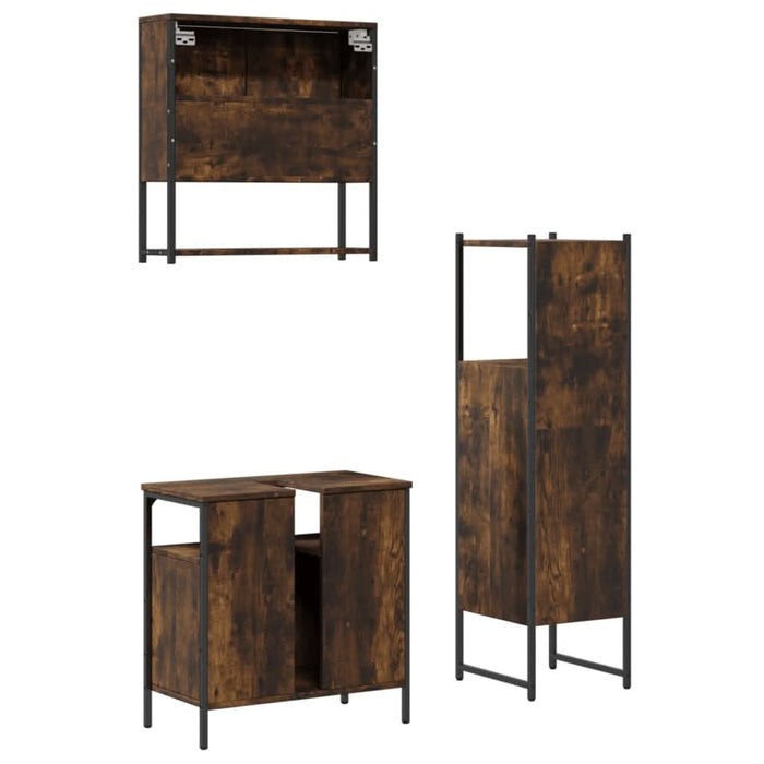 Set mobilier de baie, 3 piese, stejar fumuriu, lemn prelucrat - WALTI WALTI