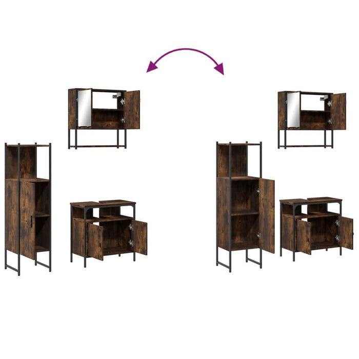 Set mobilier de baie, 3 piese, stejar fumuriu, lemn prelucrat - WALTI WALTI