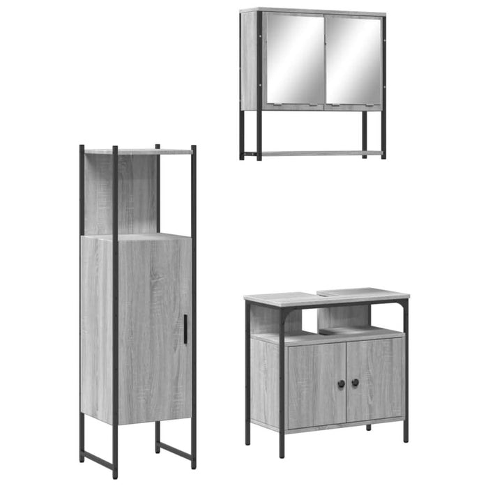 Set mobilier de baie, 3 piese, gri sonoma, lemn prelucrat - WALTI WALTI