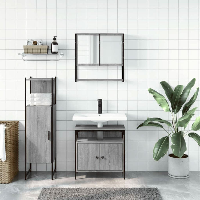 Set mobilier de baie, 3 piese, gri sonoma, lemn prelucrat - WALTI WALTI