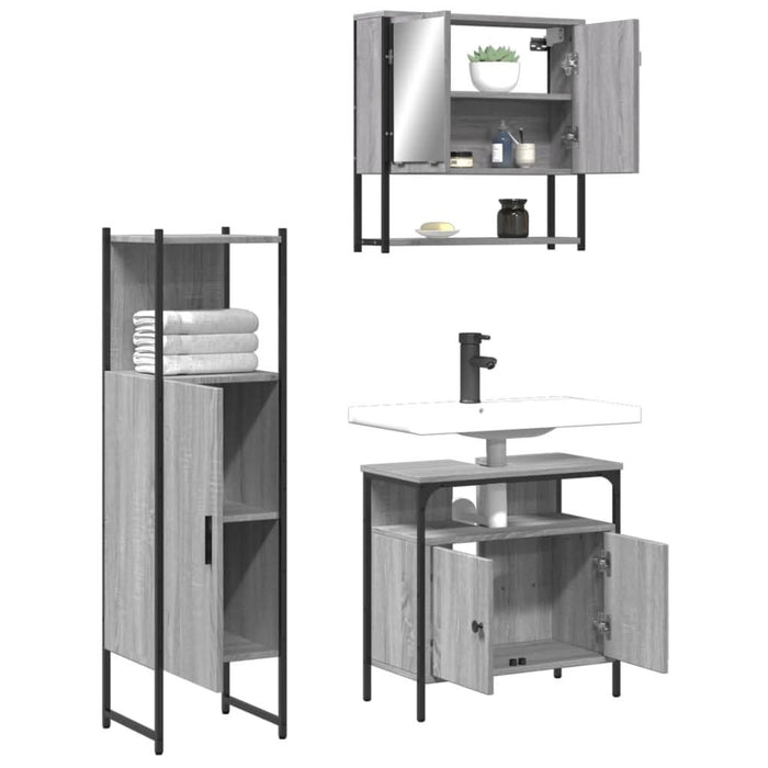 Set mobilier de baie, 3 piese, gri sonoma, lemn prelucrat - WALTI WALTI