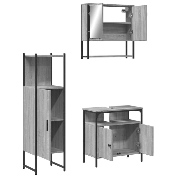 Set mobilier de baie, 3 piese, gri sonoma, lemn prelucrat - WALTI WALTI