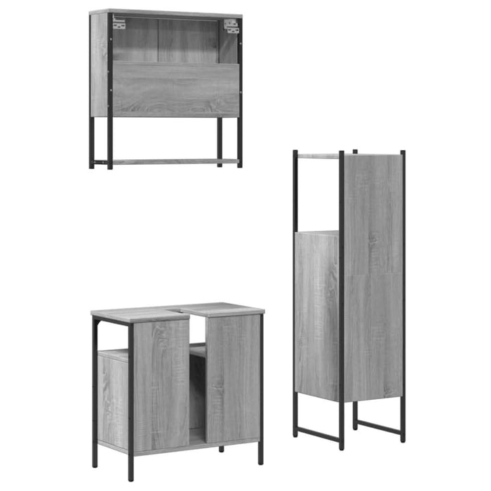 Set mobilier de baie, 3 piese, gri sonoma, lemn prelucrat - WALTI WALTI