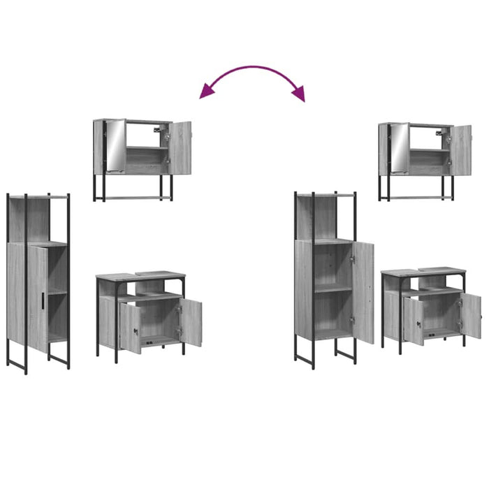 Set mobilier de baie, 3 piese, gri sonoma, lemn prelucrat - WALTI WALTI