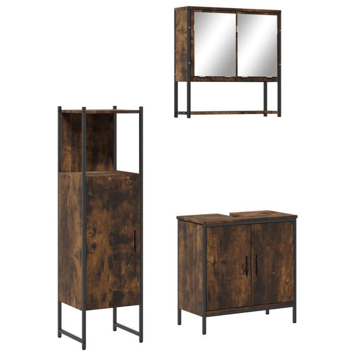Set mobilier de baie, 3 piese, stejar fumuriu, lemn prelucrat - WALTI WALTI