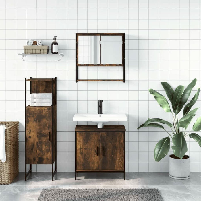 Set mobilier de baie, 3 piese, stejar fumuriu, lemn prelucrat - WALTI WALTI