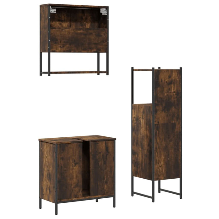Set mobilier de baie, 3 piese, stejar fumuriu, lemn prelucrat - WALTI WALTI