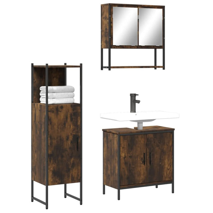 Set mobilier de baie, 3 piese, stejar fumuriu, lemn prelucrat - WALTI WALTI
