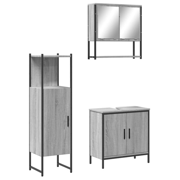 Set mobilier de baie, 3 piese, gri sonoma, lemn prelucrat - WALTI WALTI