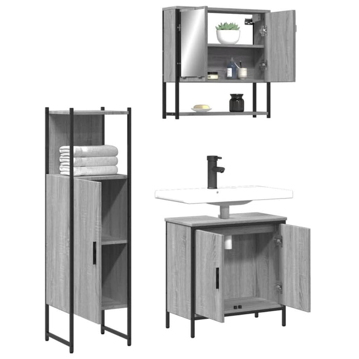Set mobilier de baie, 3 piese, gri sonoma, lemn prelucrat - WALTI WALTI