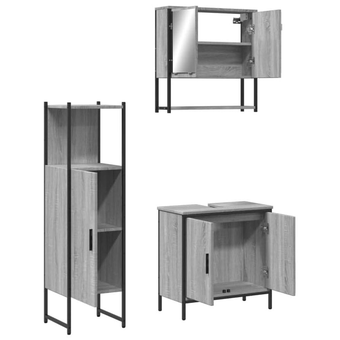 Set mobilier de baie, 3 piese, gri sonoma, lemn prelucrat - WALTI WALTI