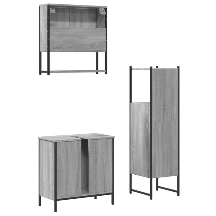 Set mobilier de baie, 3 piese, gri sonoma, lemn prelucrat - WALTI WALTI