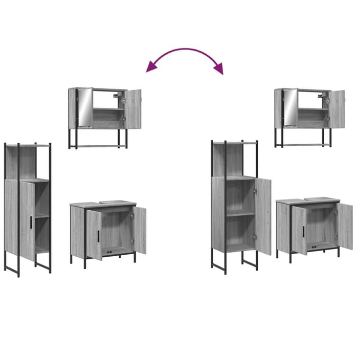 Set mobilier de baie, 3 piese, gri sonoma, lemn prelucrat - WALTI WALTI
