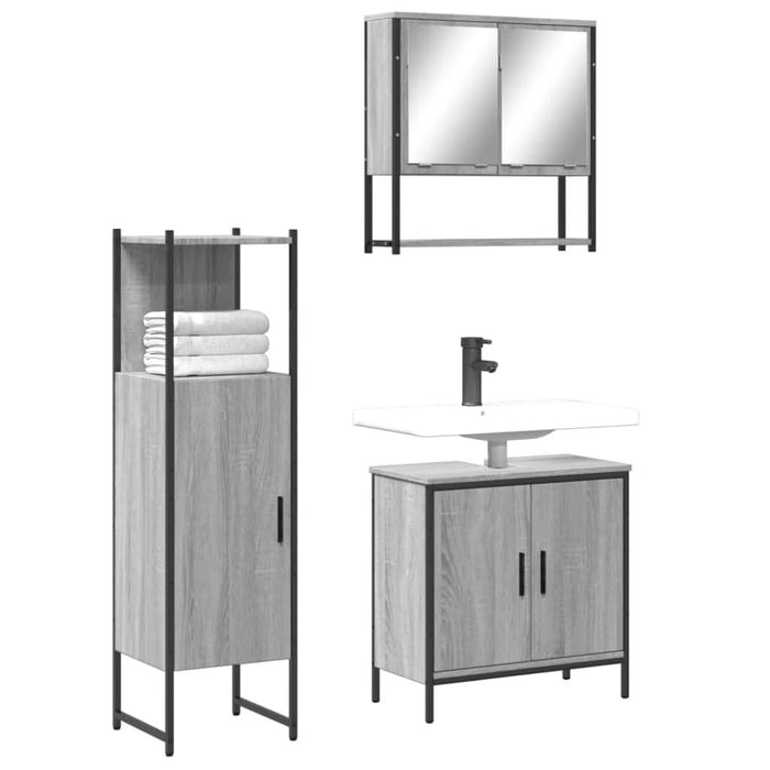 Set mobilier de baie, 3 piese, gri sonoma, lemn prelucrat - WALTI WALTI