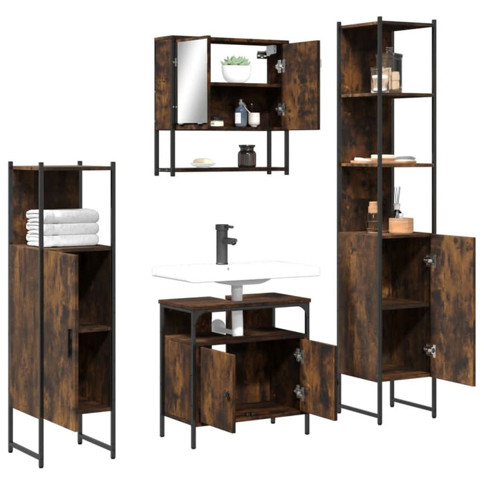 Set mobilier de baie, 4 piese, stejar fumuriu, lemn prelucrat - WALTI WALTI