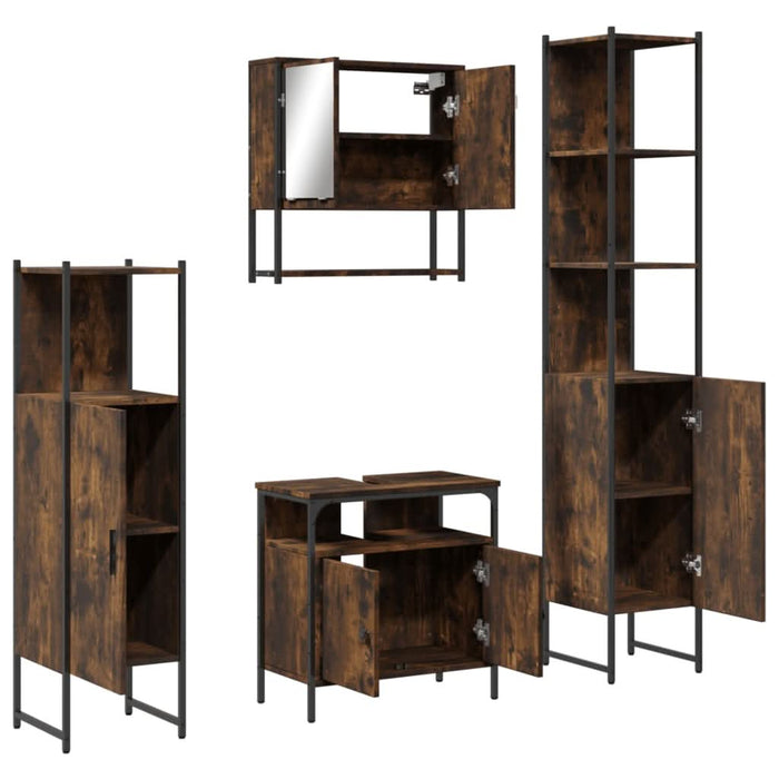 Set mobilier de baie, 4 piese, stejar fumuriu, lemn prelucrat - WALTI WALTI