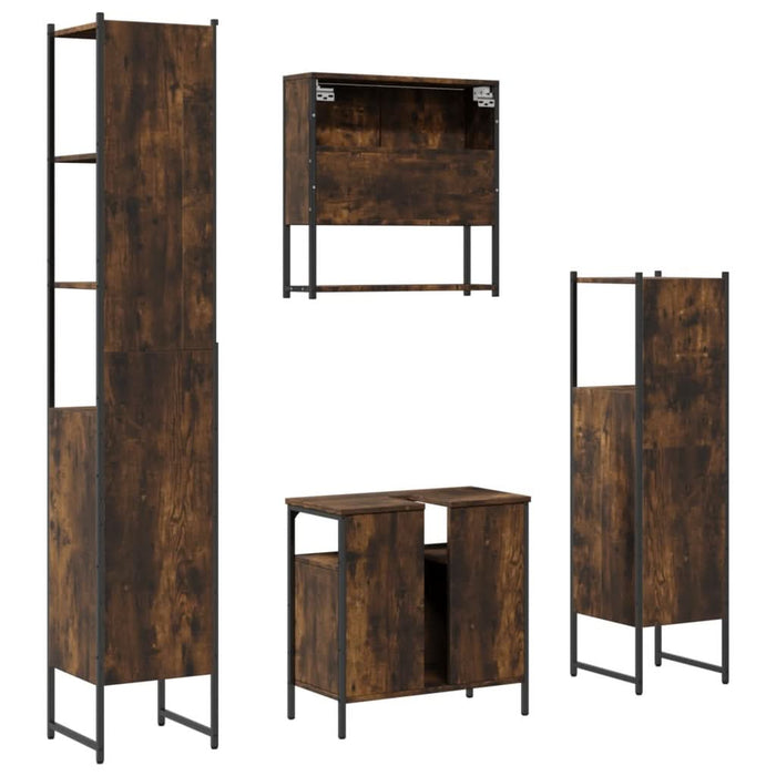 Set mobilier de baie, 4 piese, stejar fumuriu, lemn prelucrat - WALTI WALTI
