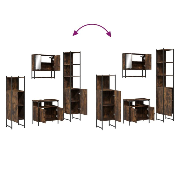 Set mobilier de baie, 4 piese, stejar fumuriu, lemn prelucrat - WALTI WALTI