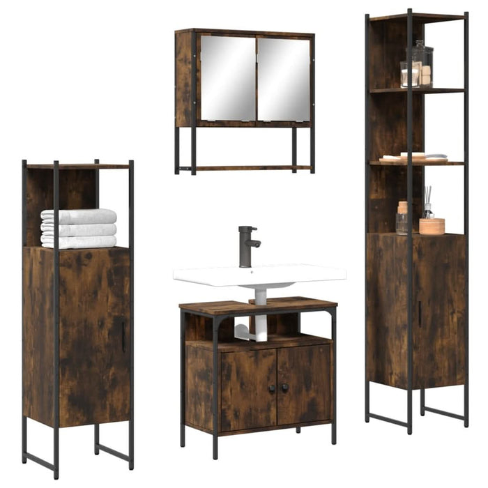 Set mobilier de baie, 4 piese, stejar fumuriu, lemn prelucrat - WALTI WALTI