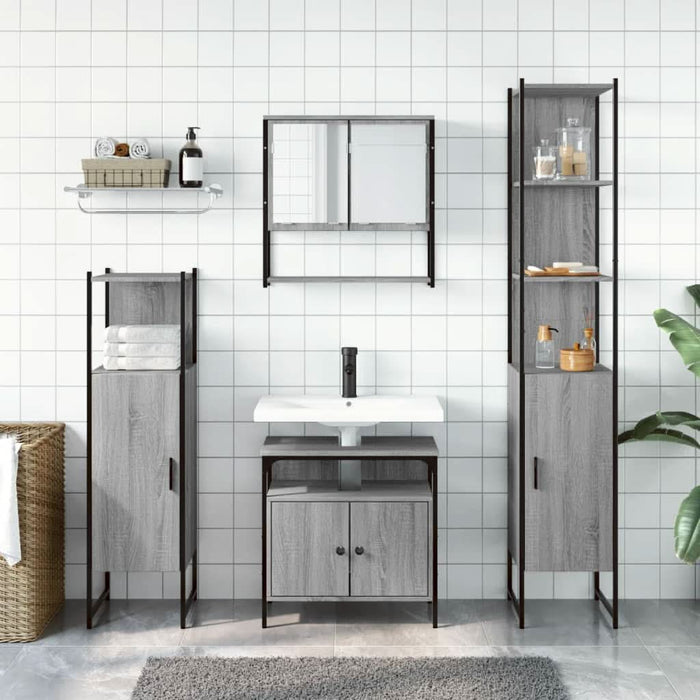 Set mobilier de baie, 4 piese, gri sonoma, lemn prelucrat - WALTI WALTI
