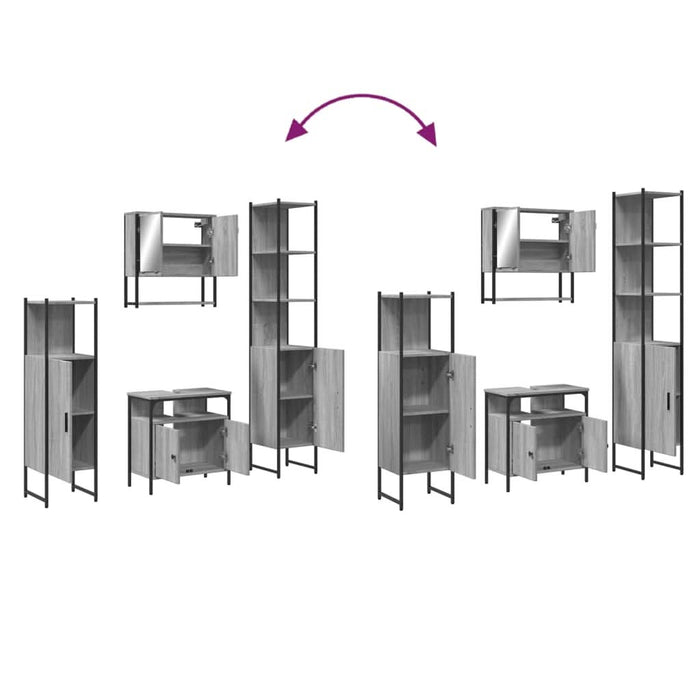 Set mobilier de baie, 4 piese, gri sonoma, lemn prelucrat - WALTI WALTI