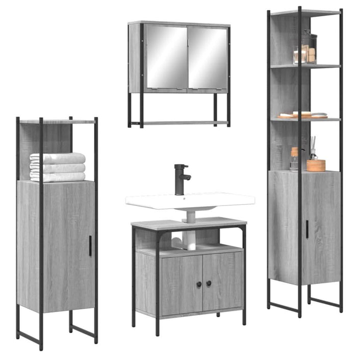 Set mobilier de baie, 4 piese, gri sonoma, lemn prelucrat - WALTI WALTI