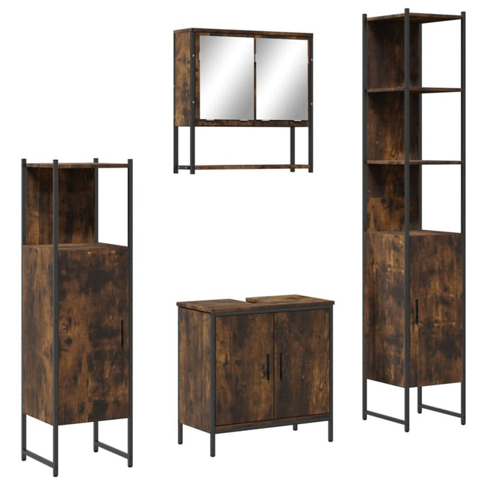 Set mobilier de baie, 4 piese, stejar fumuriu, lemn prelucrat - WALTI WALTI