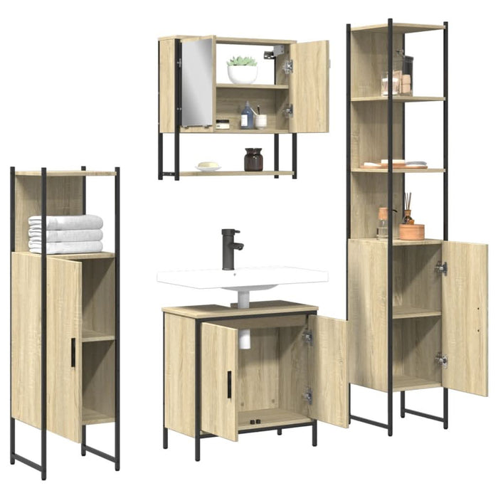 Set mobilier de baie, 4 piese, stejar fumuriu, lemn prelucrat - WALTI WALTI