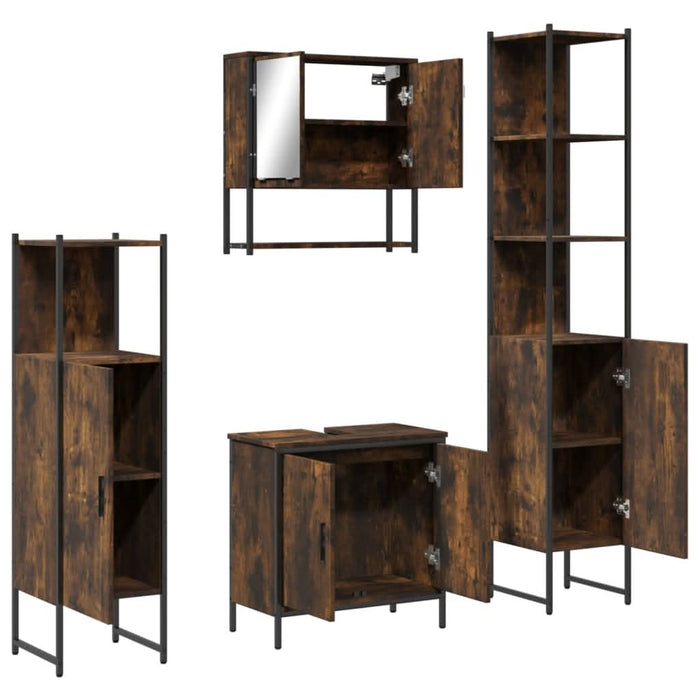 Set mobilier de baie, 4 piese, stejar fumuriu, lemn prelucrat - WALTI WALTI