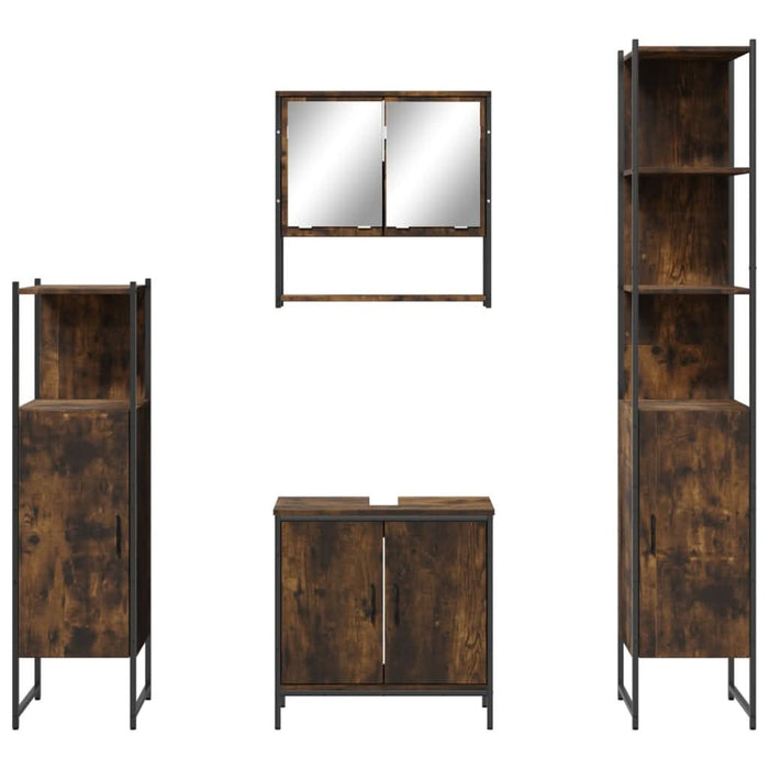 Set mobilier de baie, 4 piese, stejar fumuriu, lemn prelucrat - WALTI WALTI