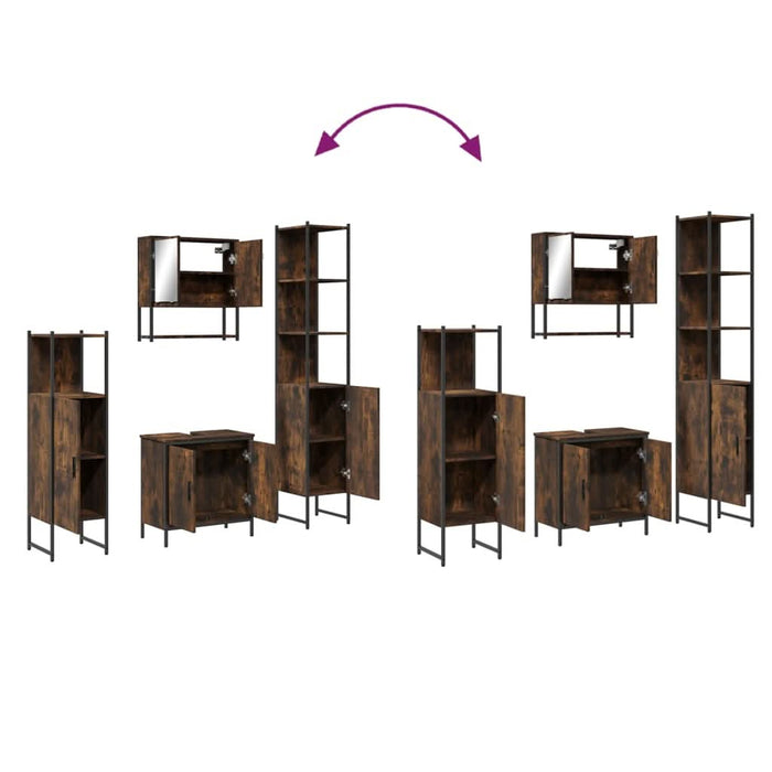 Set mobilier de baie, 4 piese, stejar fumuriu, lemn prelucrat - WALTI WALTI